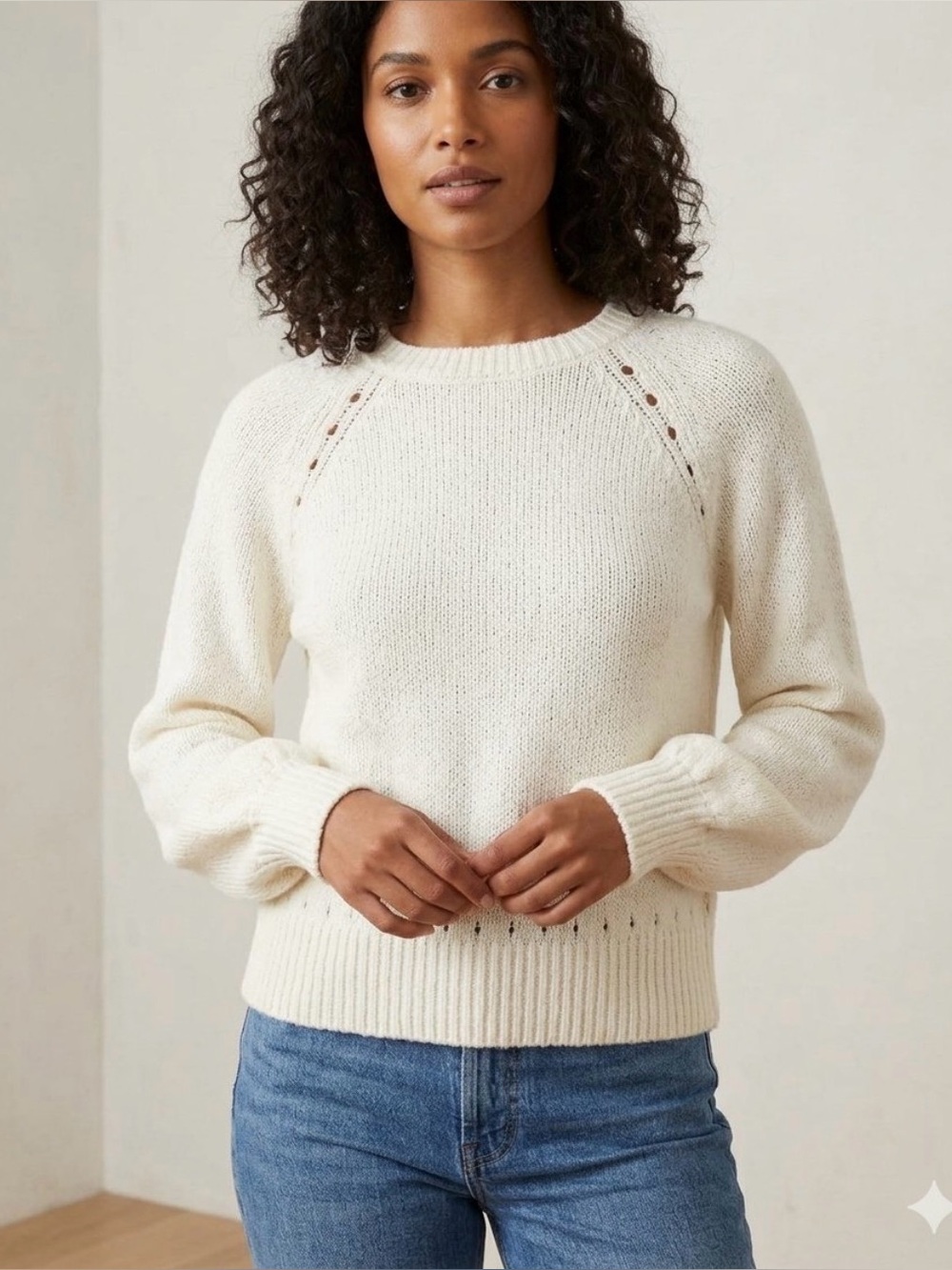 Loft ivory cotton/nylon loose weave sweater. Size M.